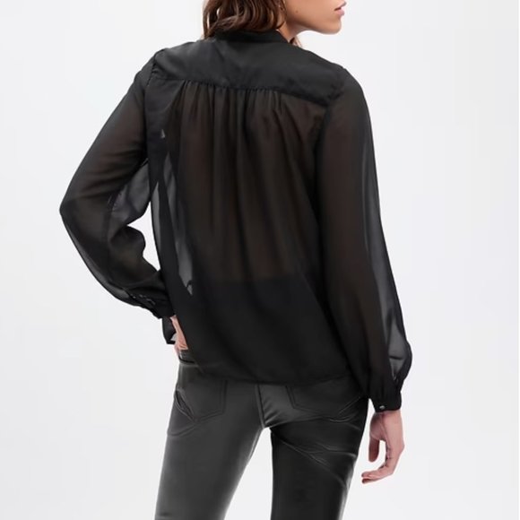 NWT GAP Black Sheer Tie-Neck Shirt - Picture 8 of 11